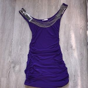 Purple ruched mini dress